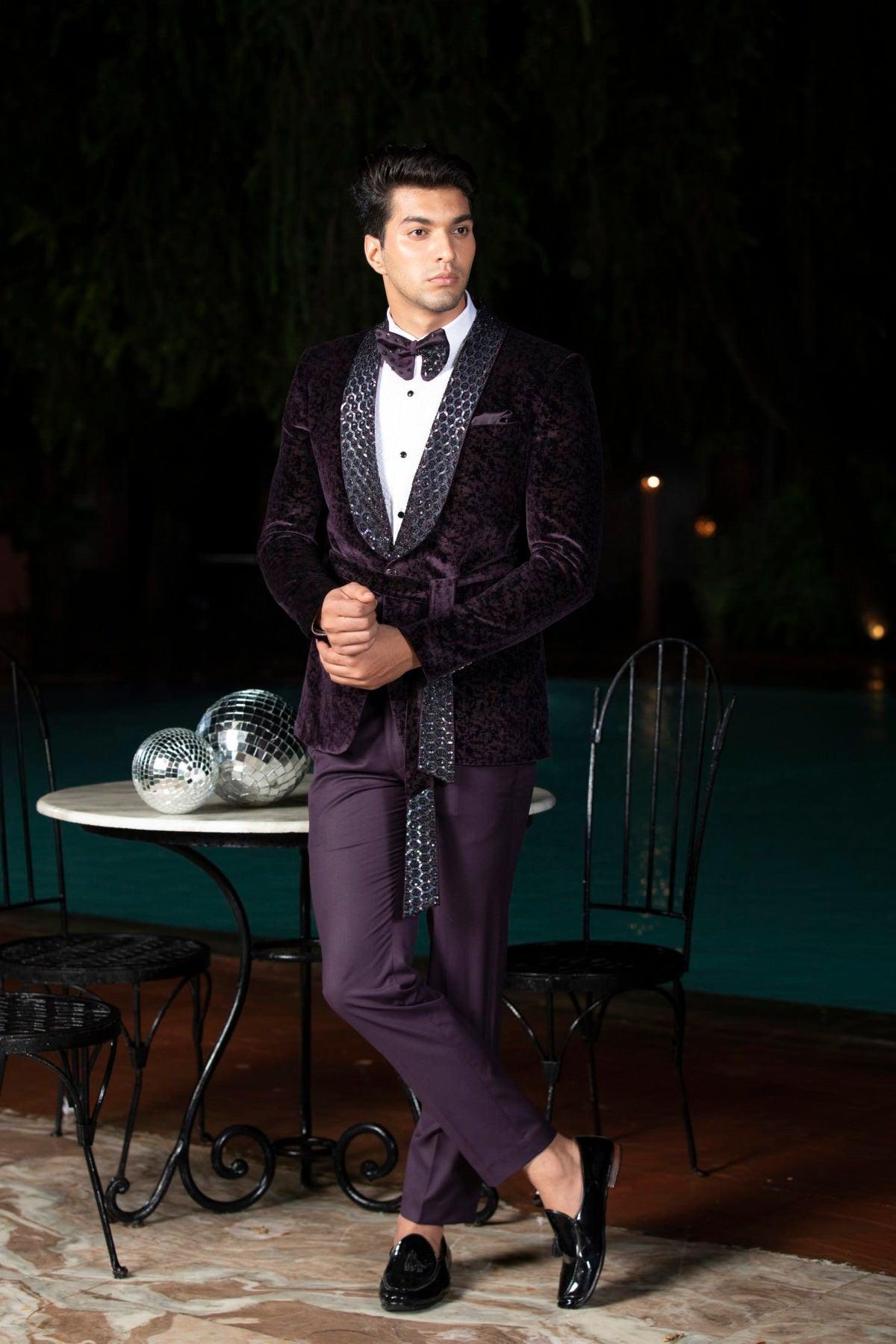 Purple velvet hot sale tuxedo jacket