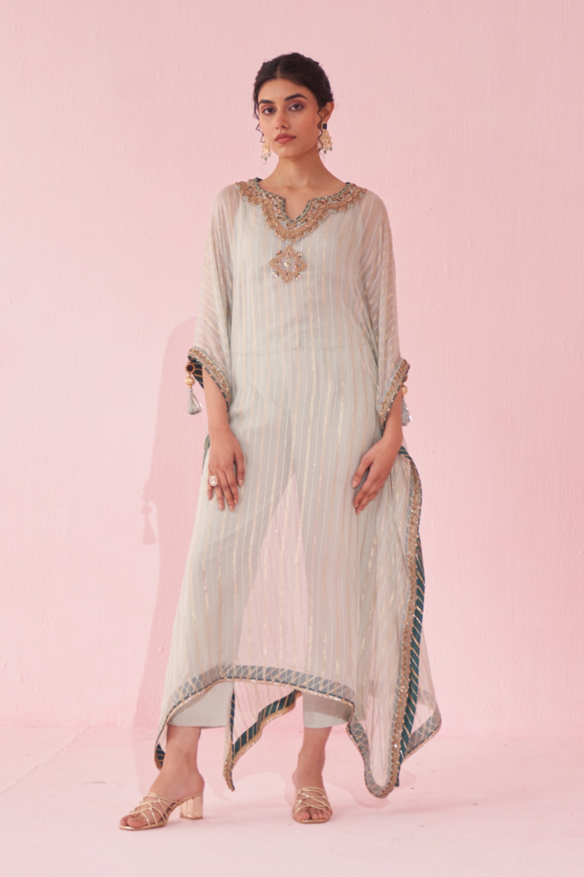 GULZAAR ICE BLUE KAFTAN SET