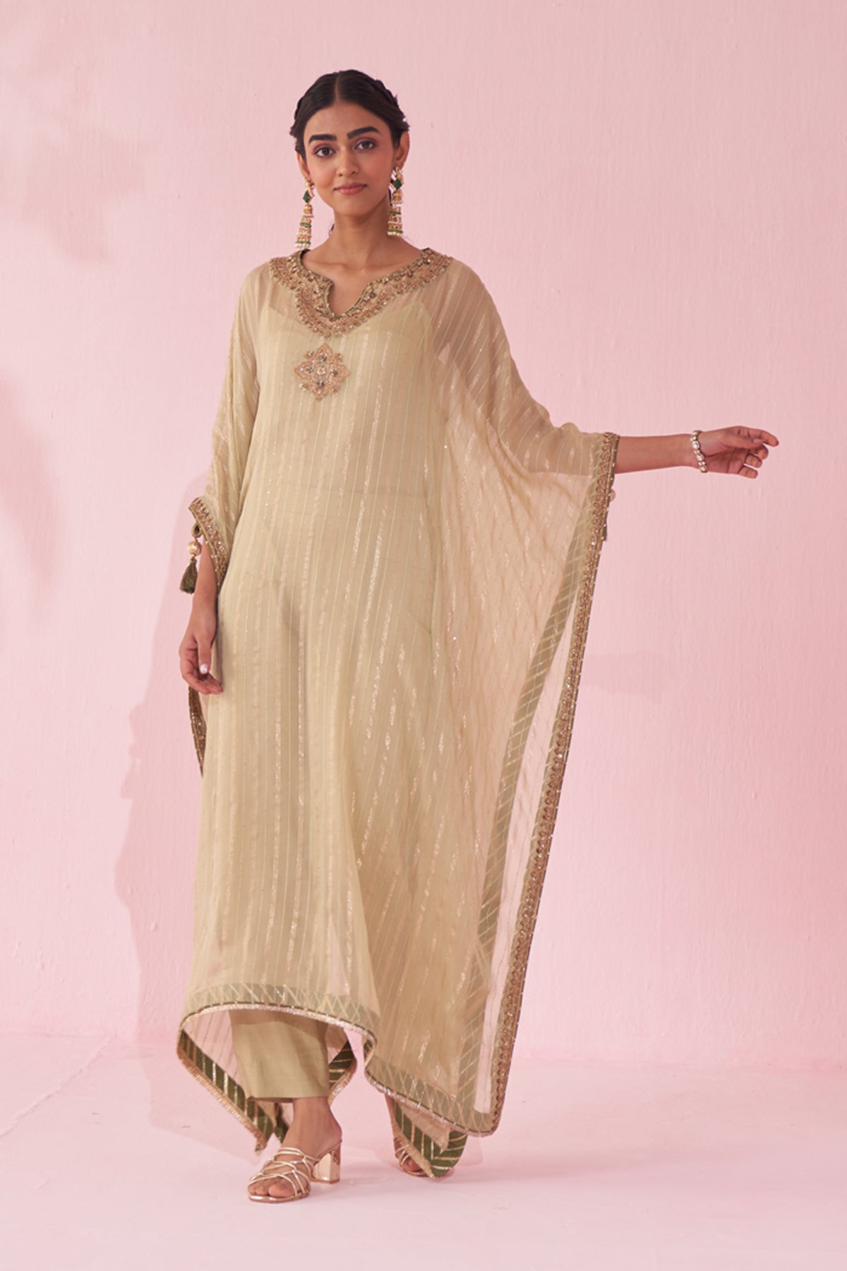 GULZAAR GREEN KAFTAN SET