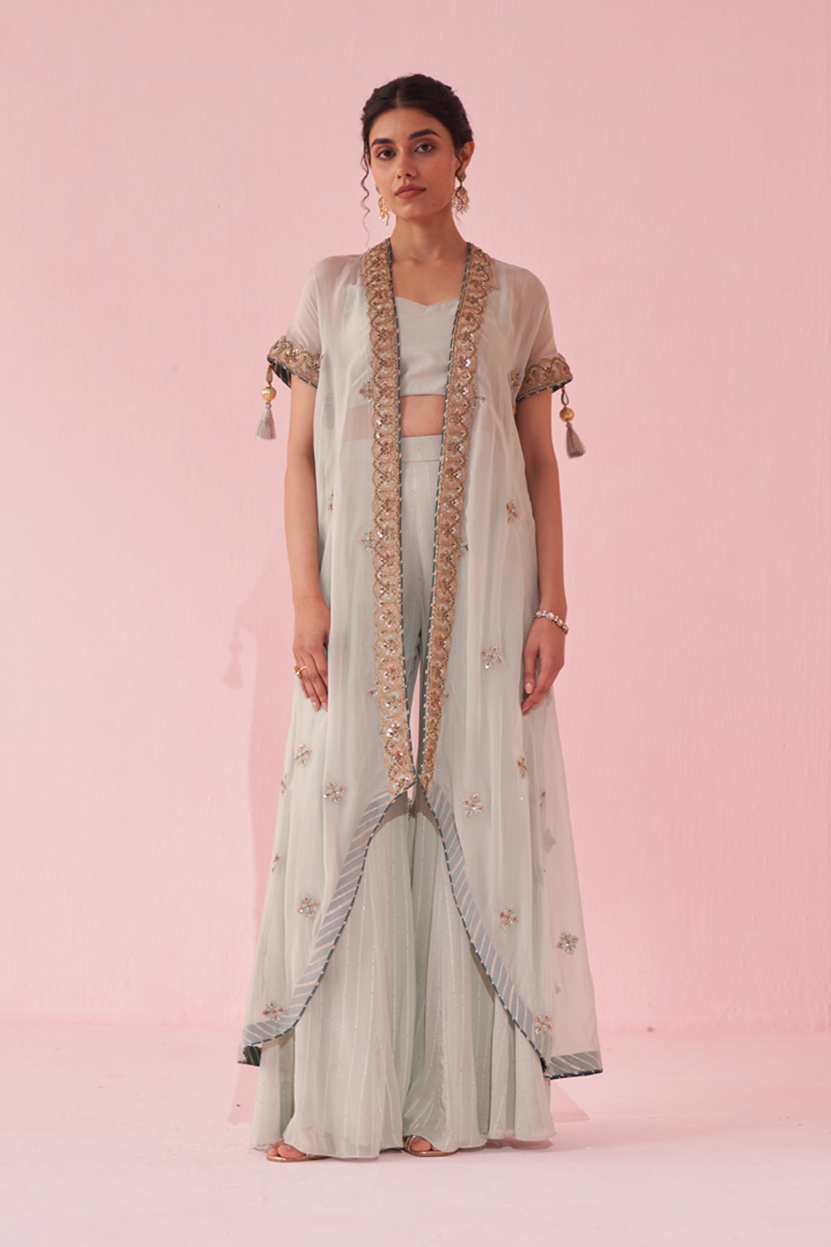 Ice Blue Cape Sharara Set