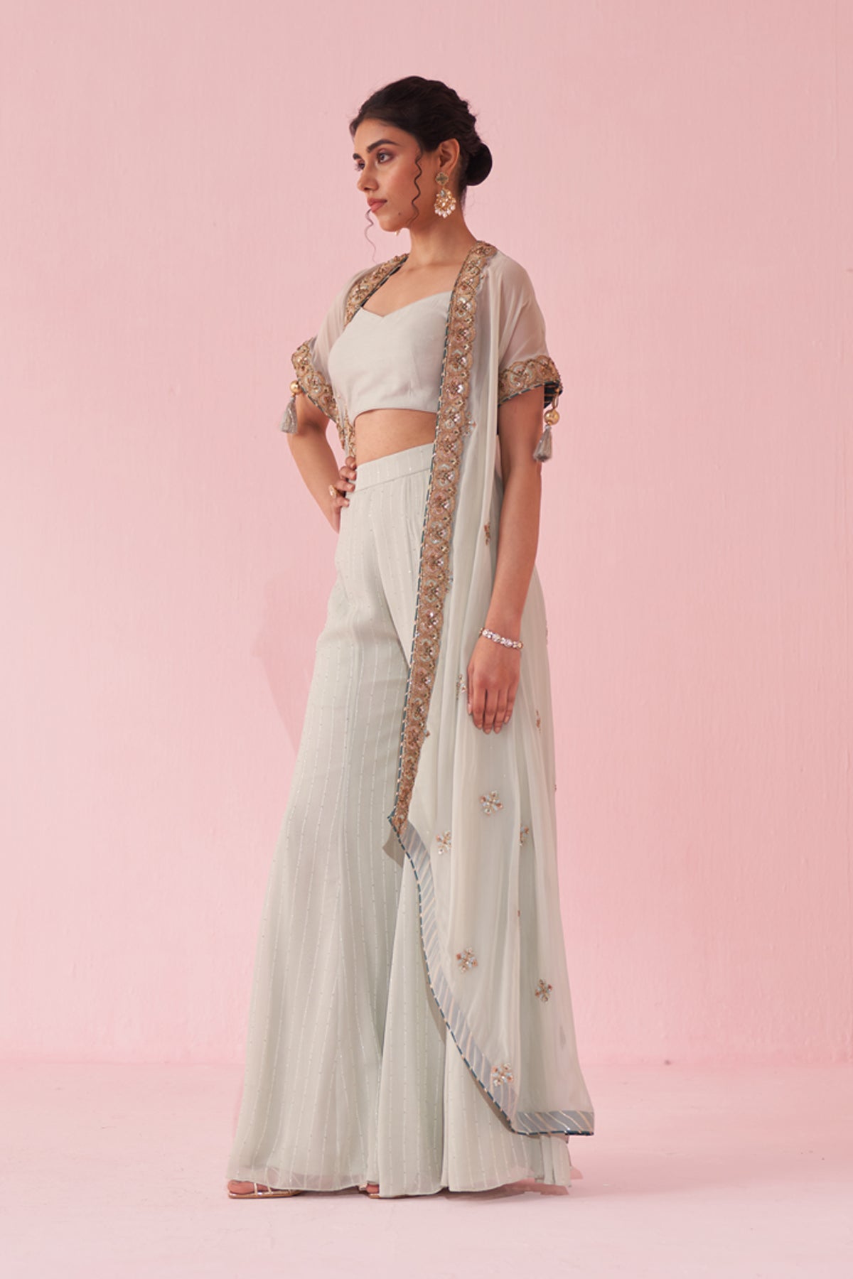 Ice Blue Cape Sharara Set