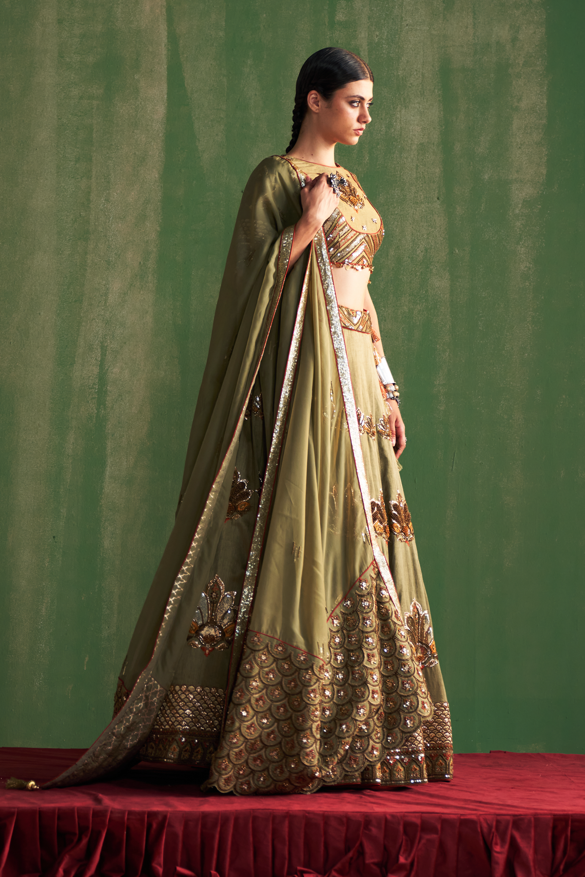 VATIKA GREEN LEHENGA SET