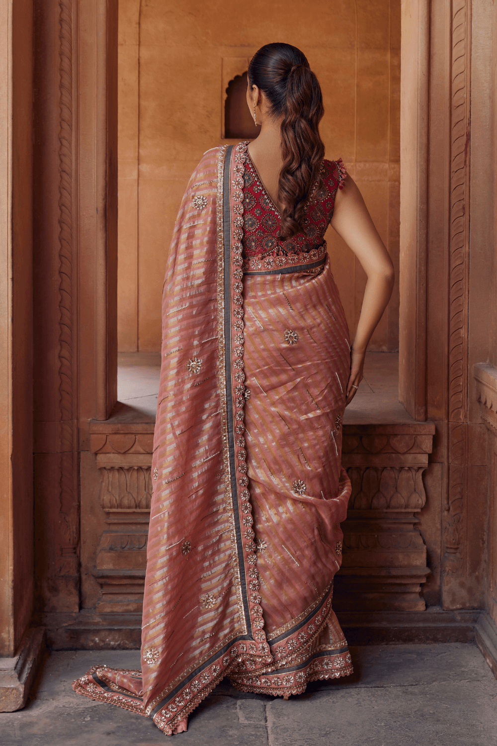 Banarasee Organza Mix Saree With Silver Zari Buta Design-Pink