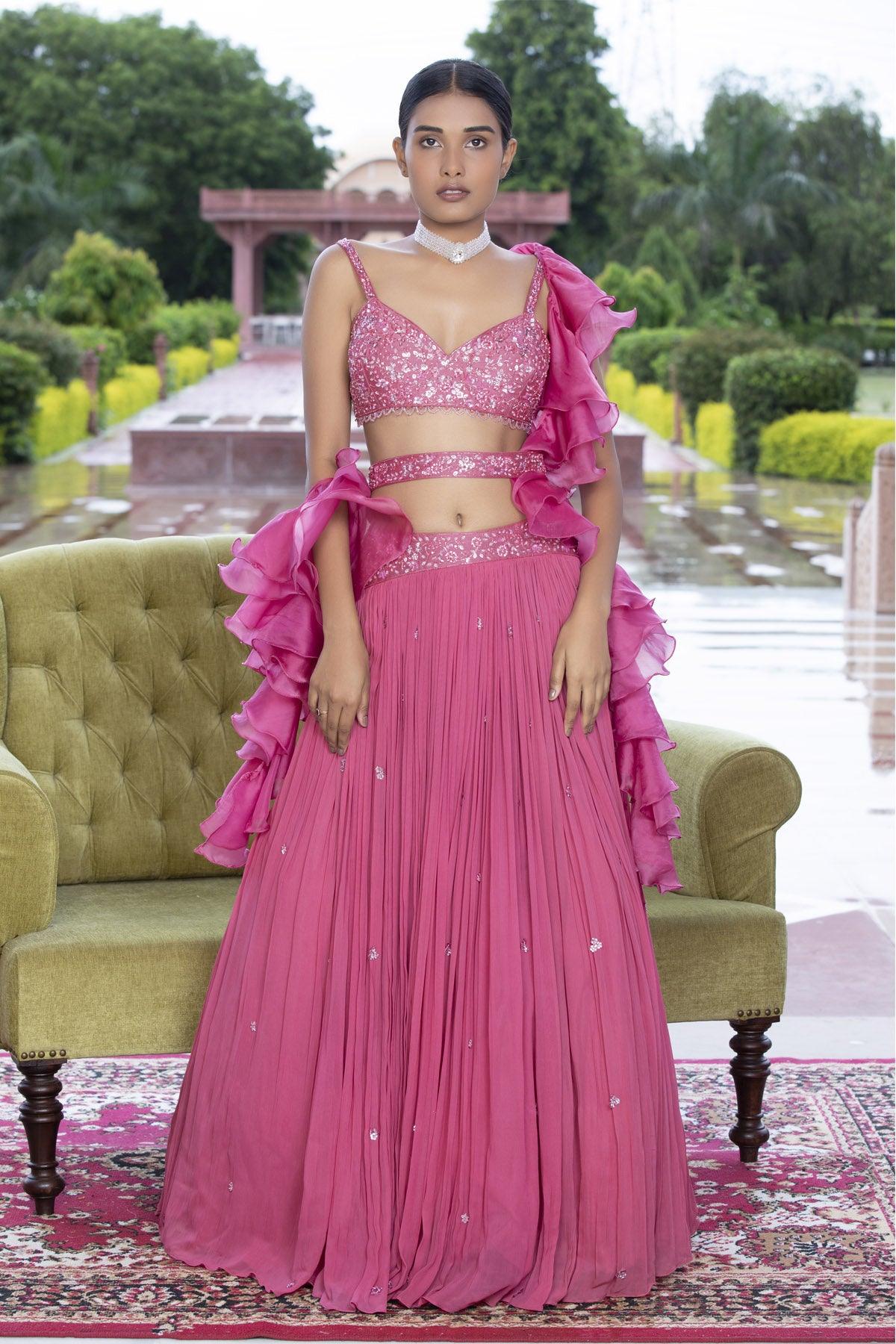 Cotton Candy Organza 3 Piece Lehenga Set - Studio Bagechaa