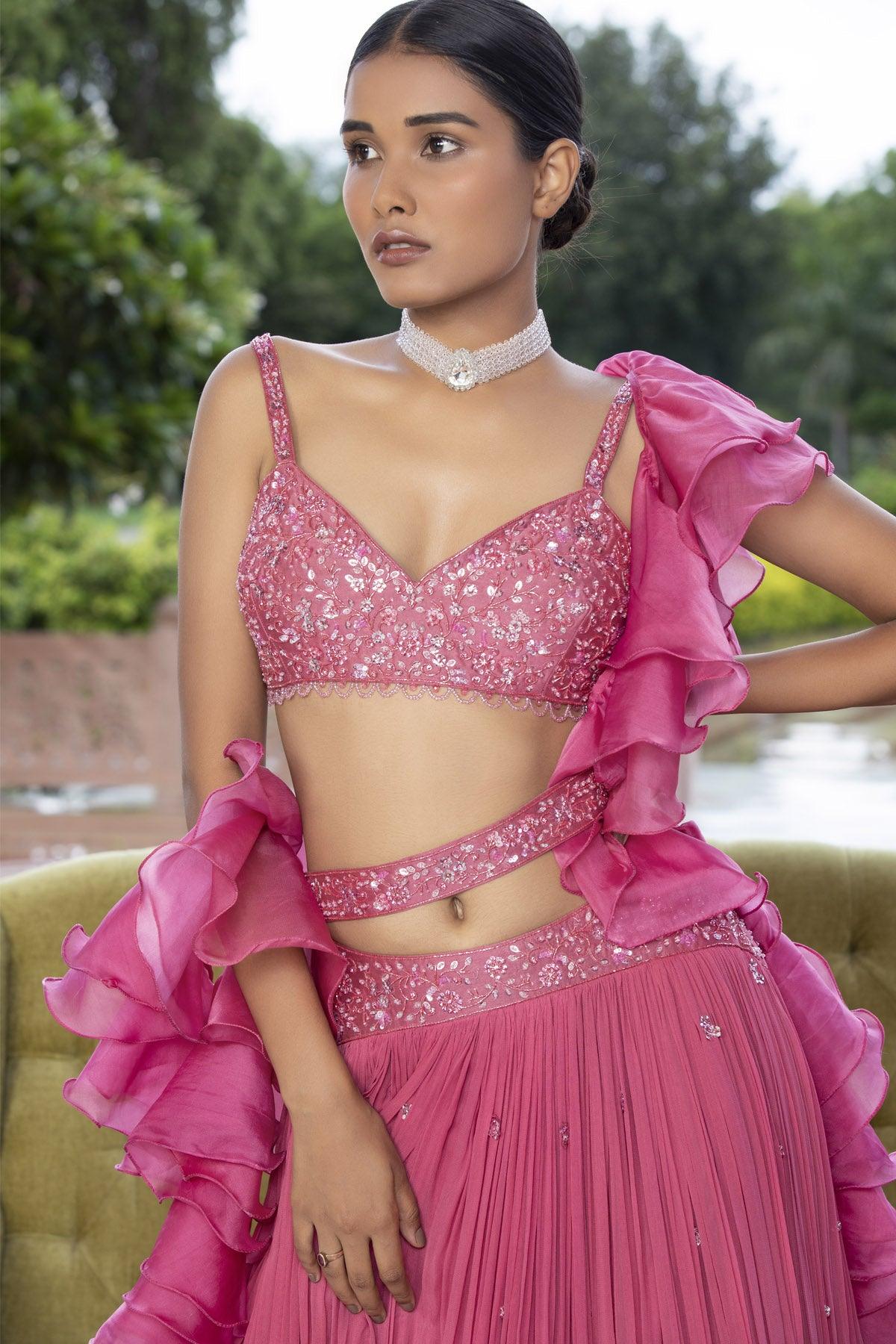 Cotton Candy Organza 3 Piece Lehenga Set - Studio Bagechaa