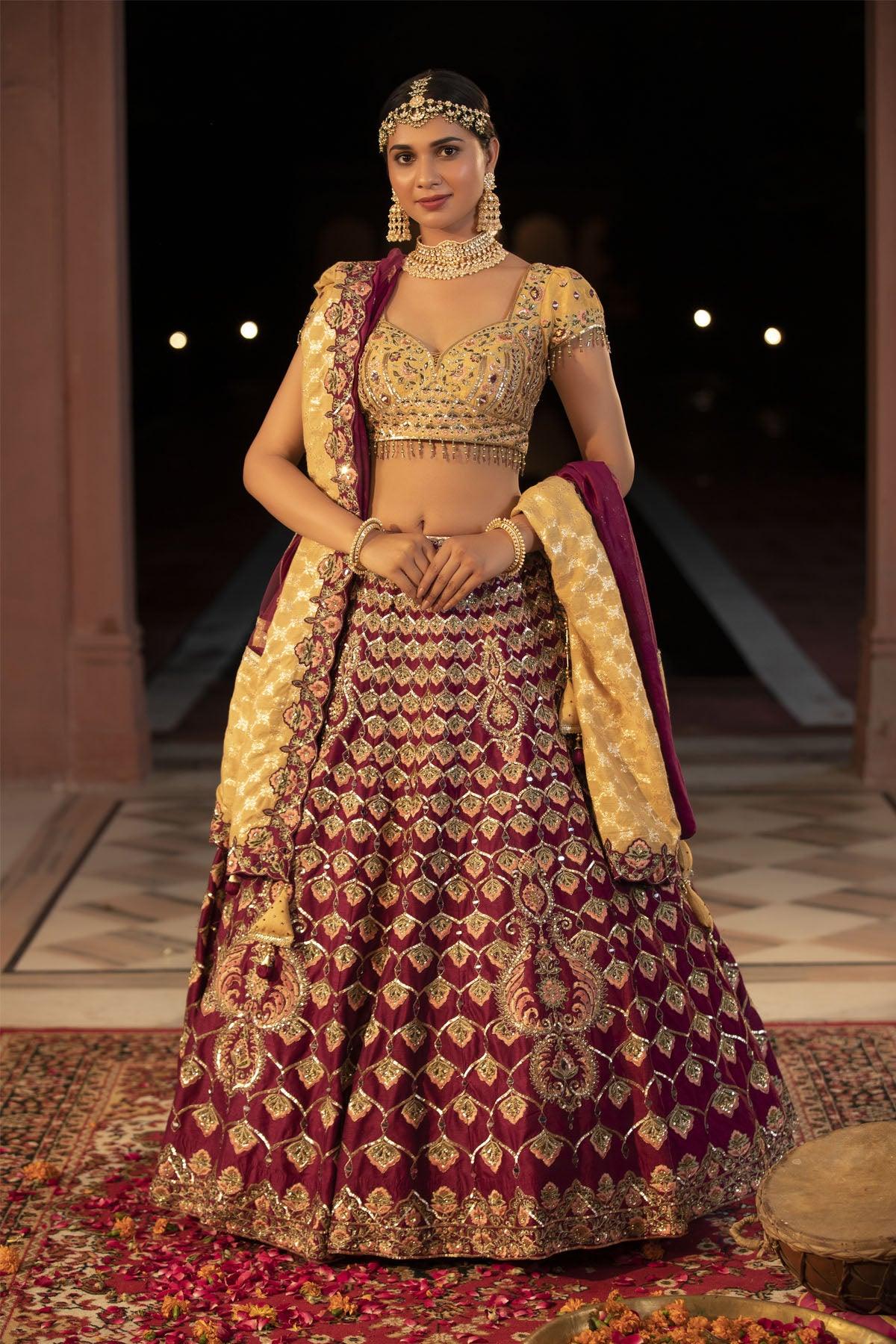 Gaillardia Goblin Embroidered 3-piece Lehenga Set - Studio Bagechaa