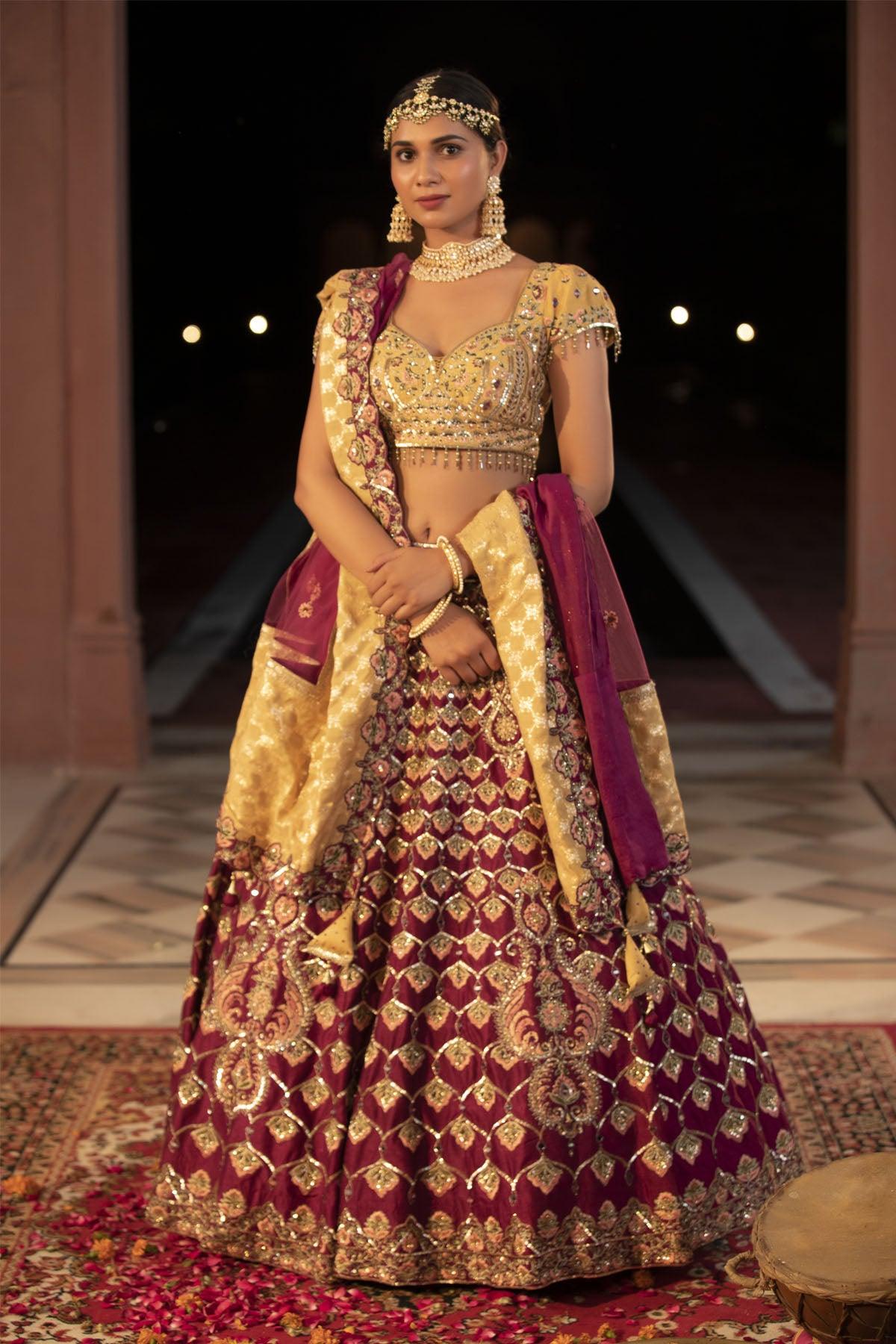 Gaillardia Goblin Embroidered 3-piece Lehenga Set - Studio Bagechaa