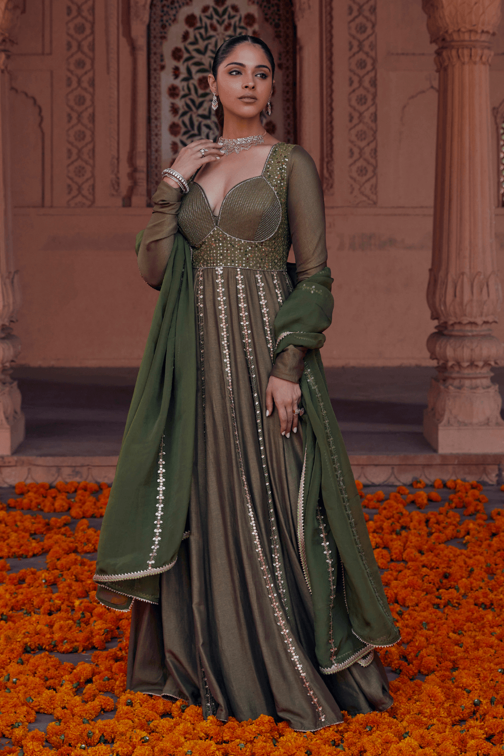 Dark Green Colour Jacquard Fabric Mehendi Designer Lehenga Choli -  Monjolika - 4155794