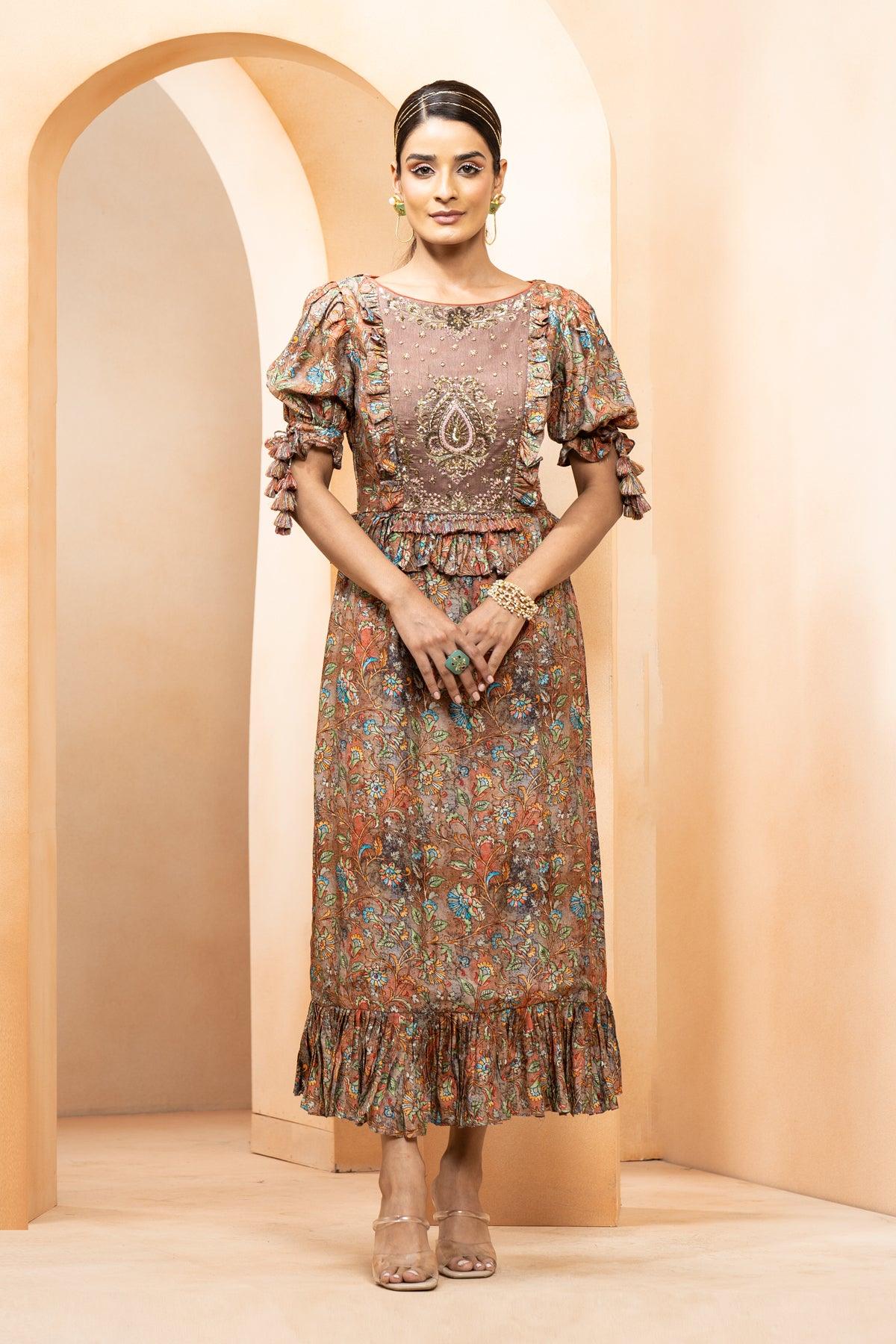 Hoor Kalamkari Tassel Detail Dress - Studio Bagechaa