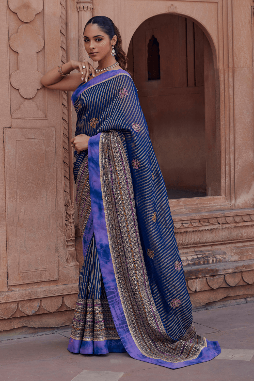 Janki Elegant Blue Saree With Dori Embroidery - Studio Bagechaa