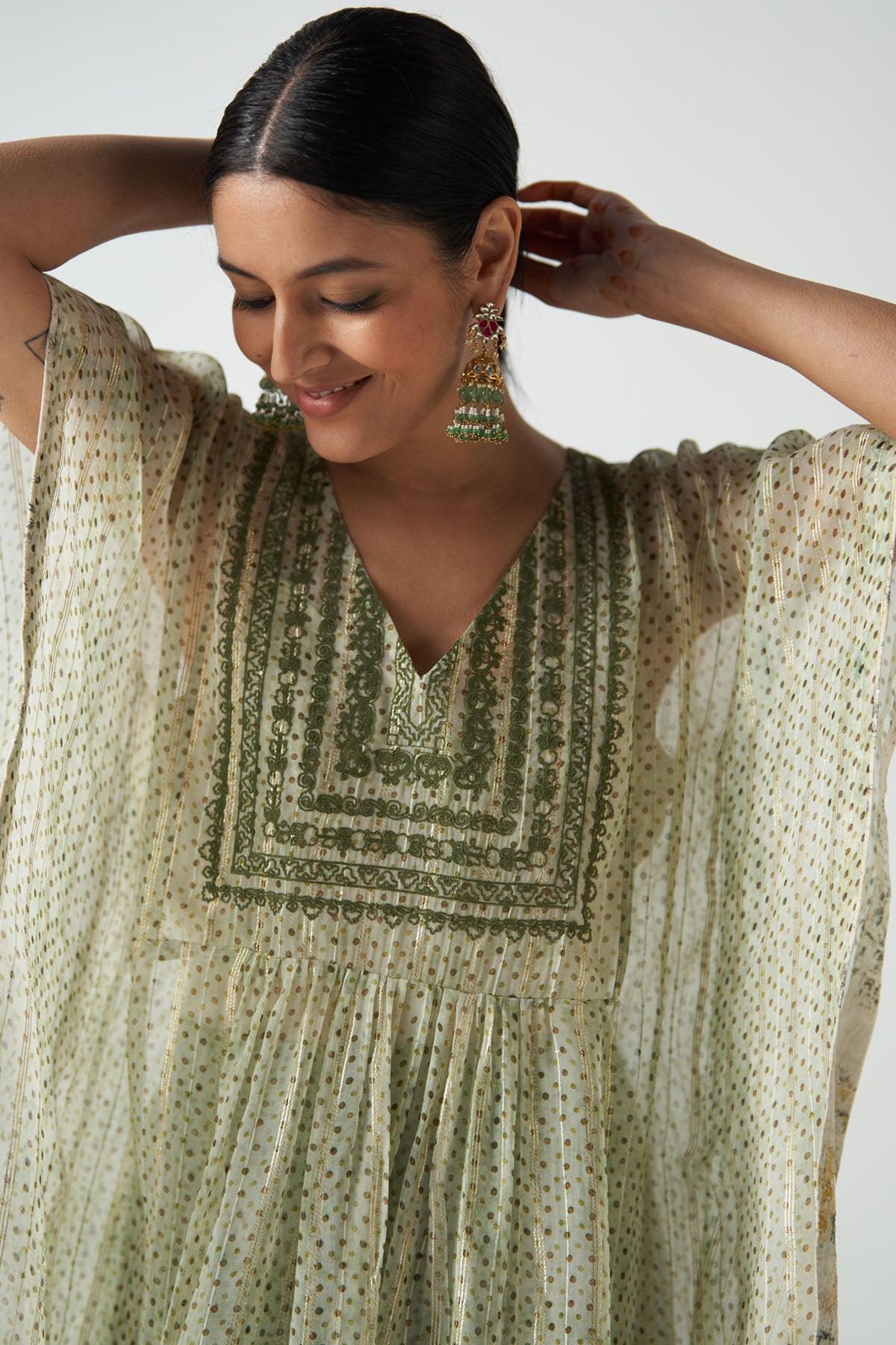 Khuskhus Green Kaftan Set - Studio Bagechaa