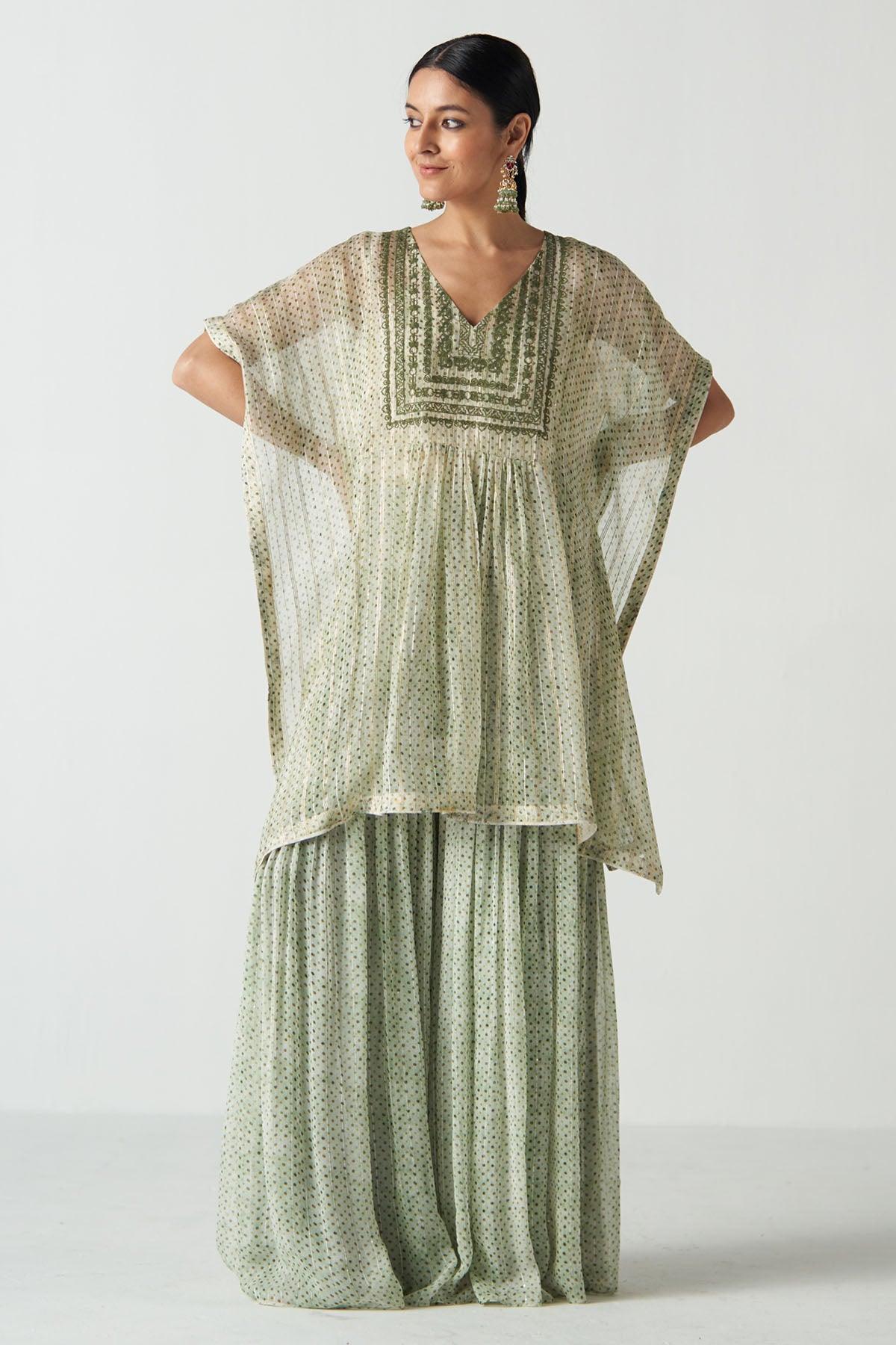 Khuskhus Green Kaftan Set - Studio Bagechaa