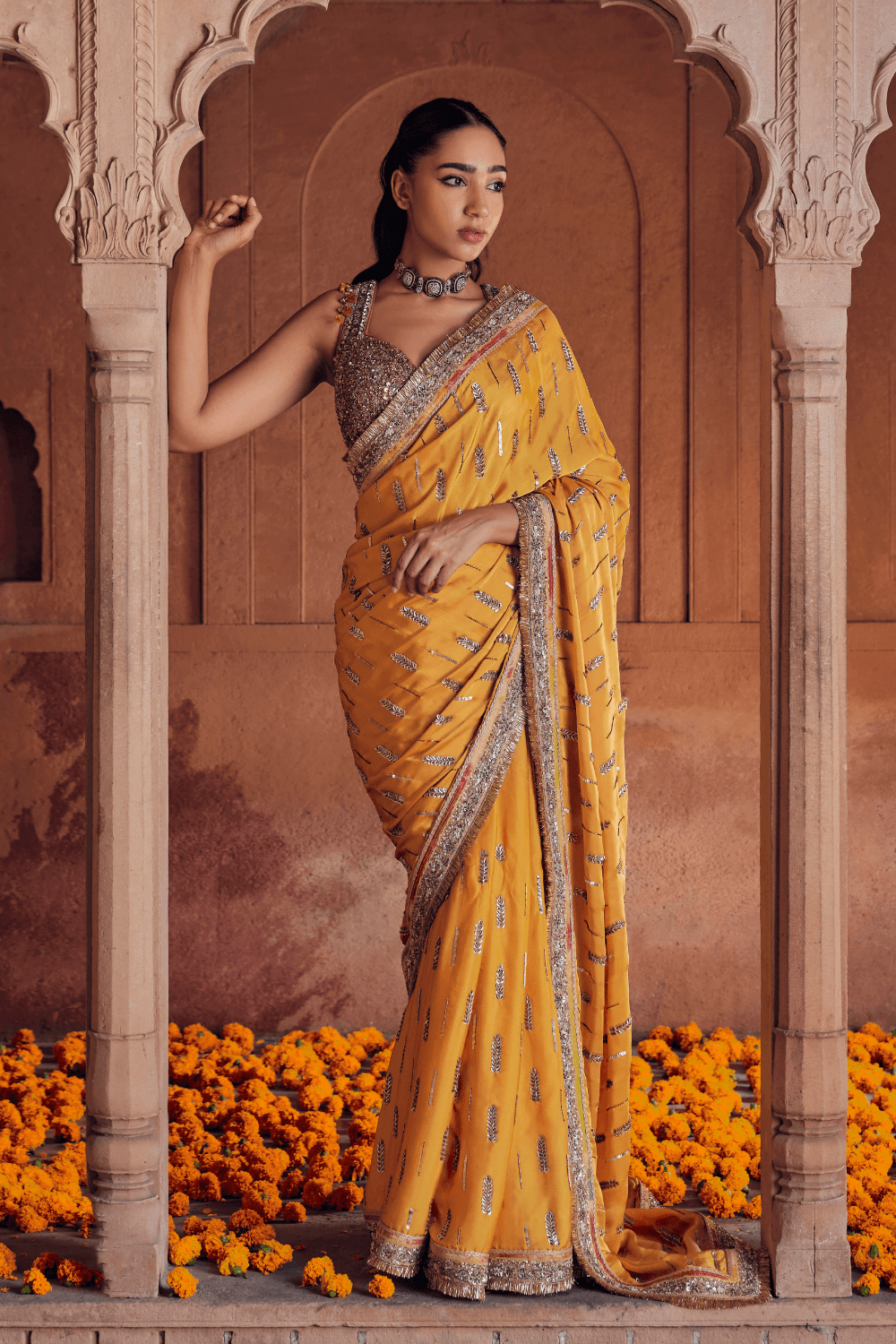 Lalita Silk Linen Satin Saree With Detailed Embroidery - Studio Bagechaa