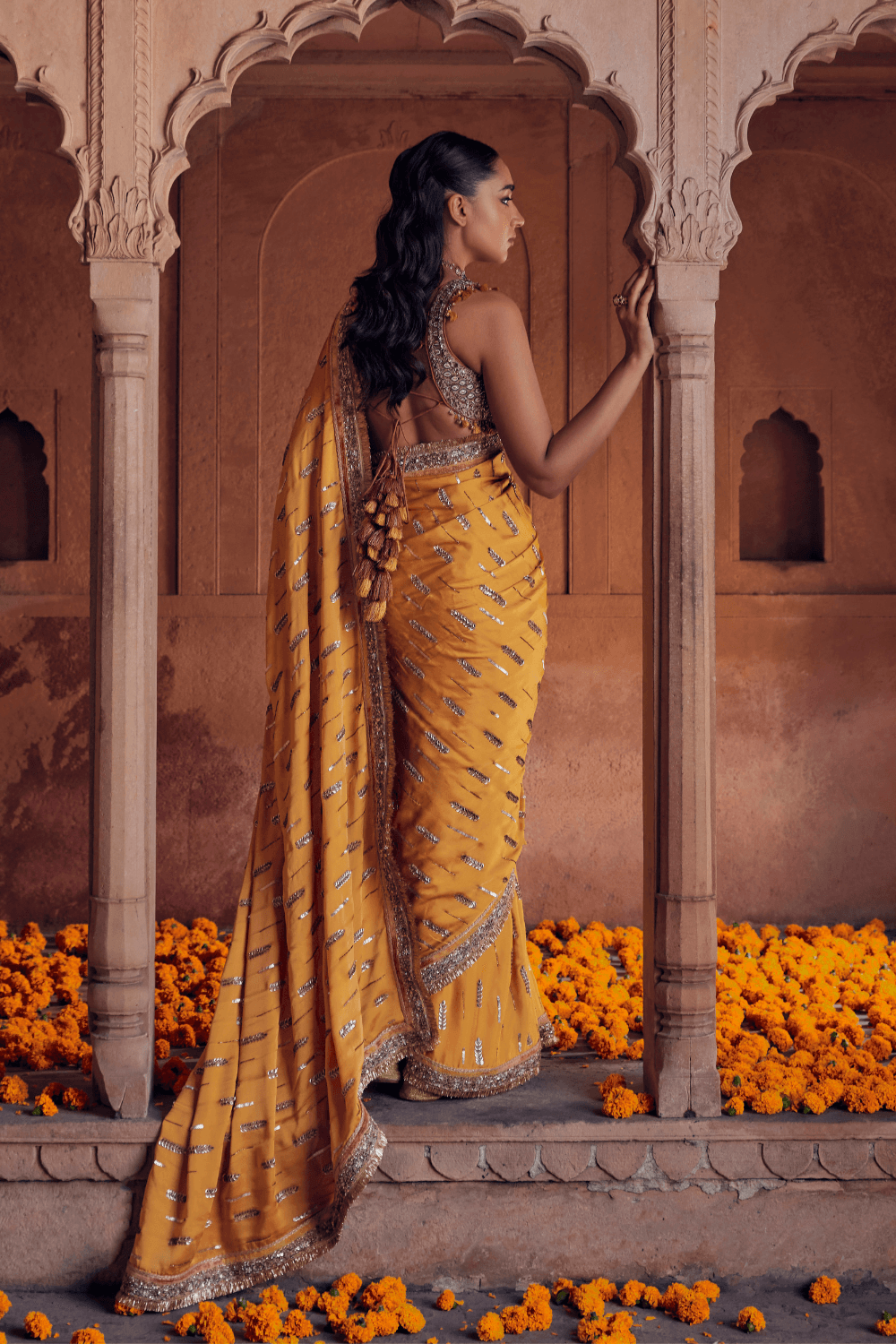 Women Bandhani satin saree with sequins embroidery lace - dvz0003677