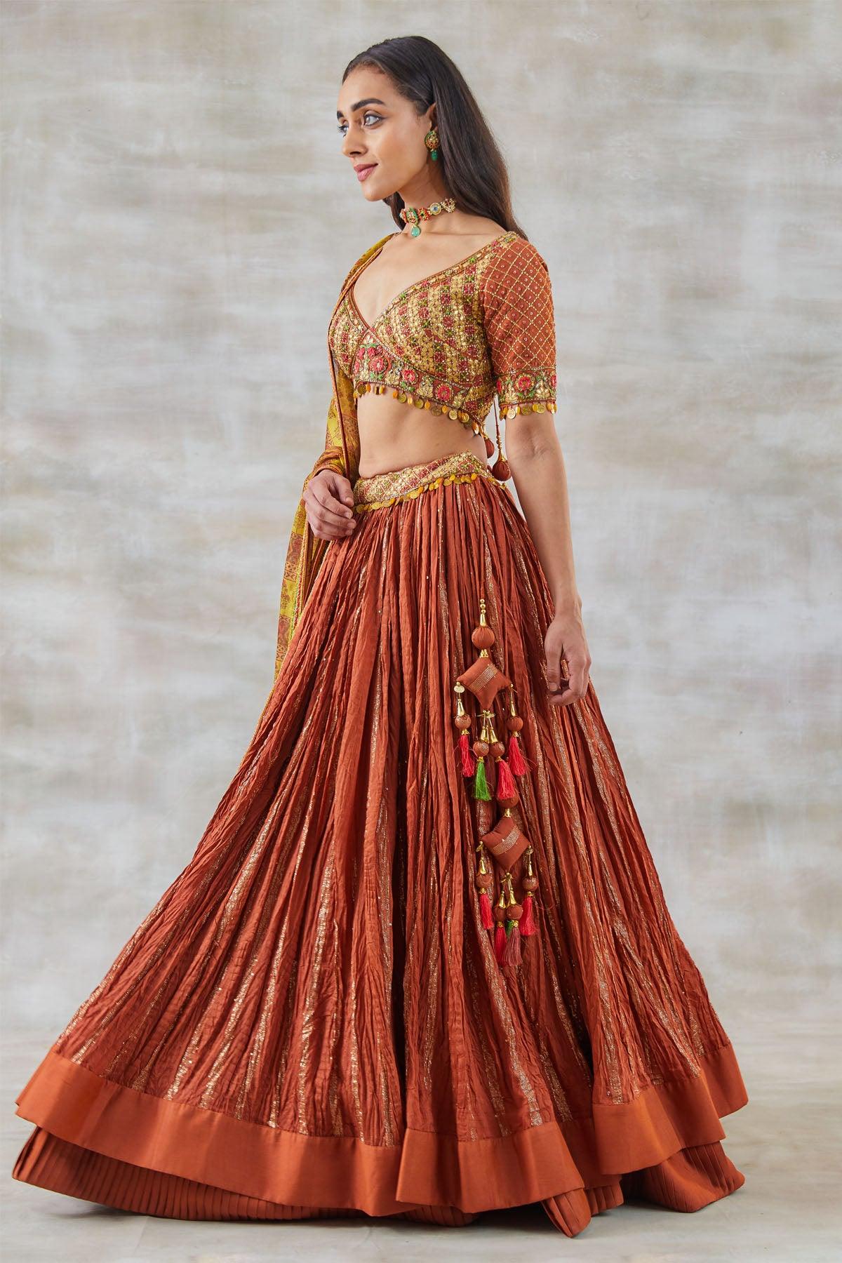 Peach Net Embroidered Lehenga Choli buy online : 82440 -