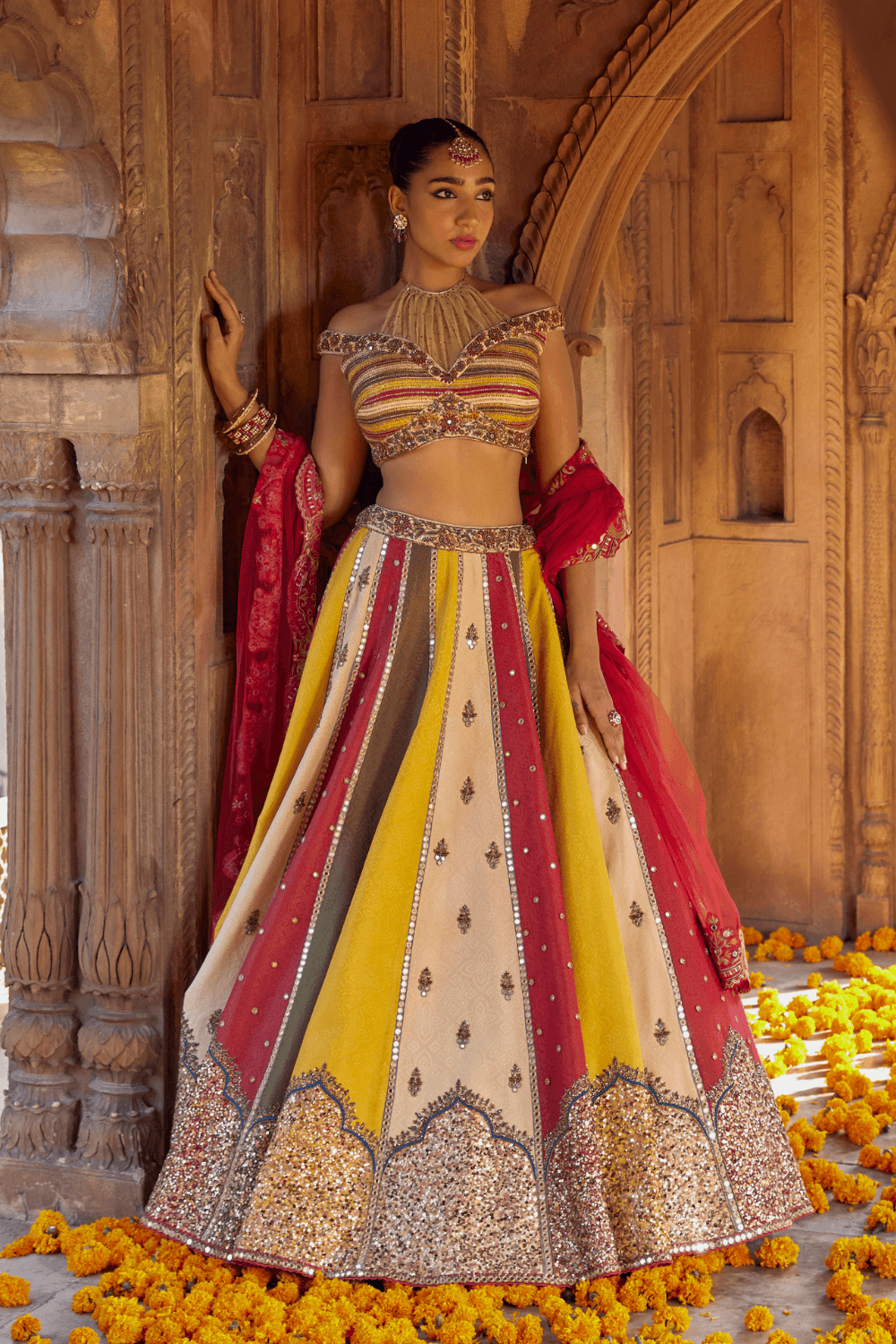 Mangala Vibrant Elegance Bandhani Tissue Lehenga Ensemble - Studio Bagechaa