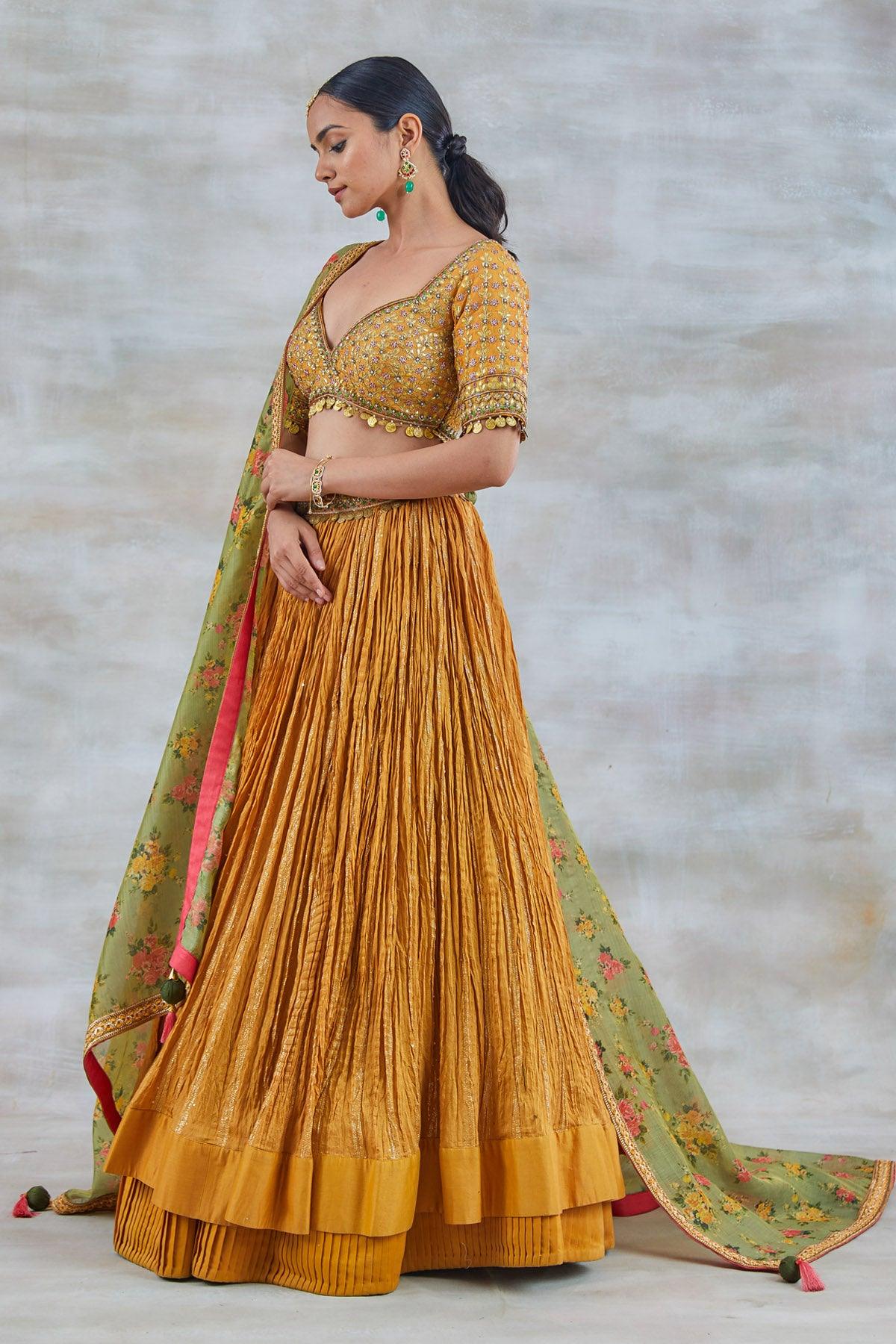 EthnoVogue Peach-Coloured & Navy Gotta Work Made to Measure Lehenga &  Blouse with Dupatta - Absolutely Desi