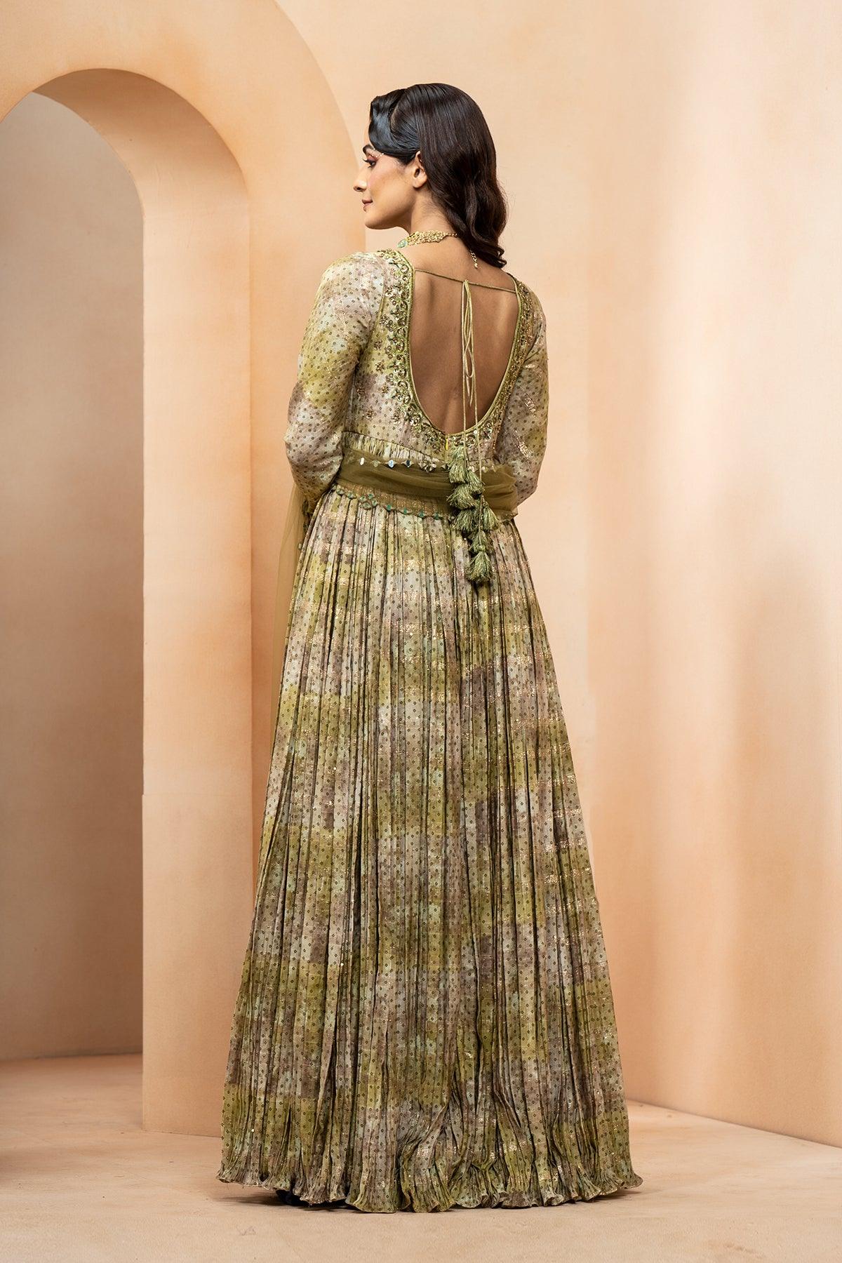 Mumtaaz Green Silk Anarkali Dress - Studio Bagechaa