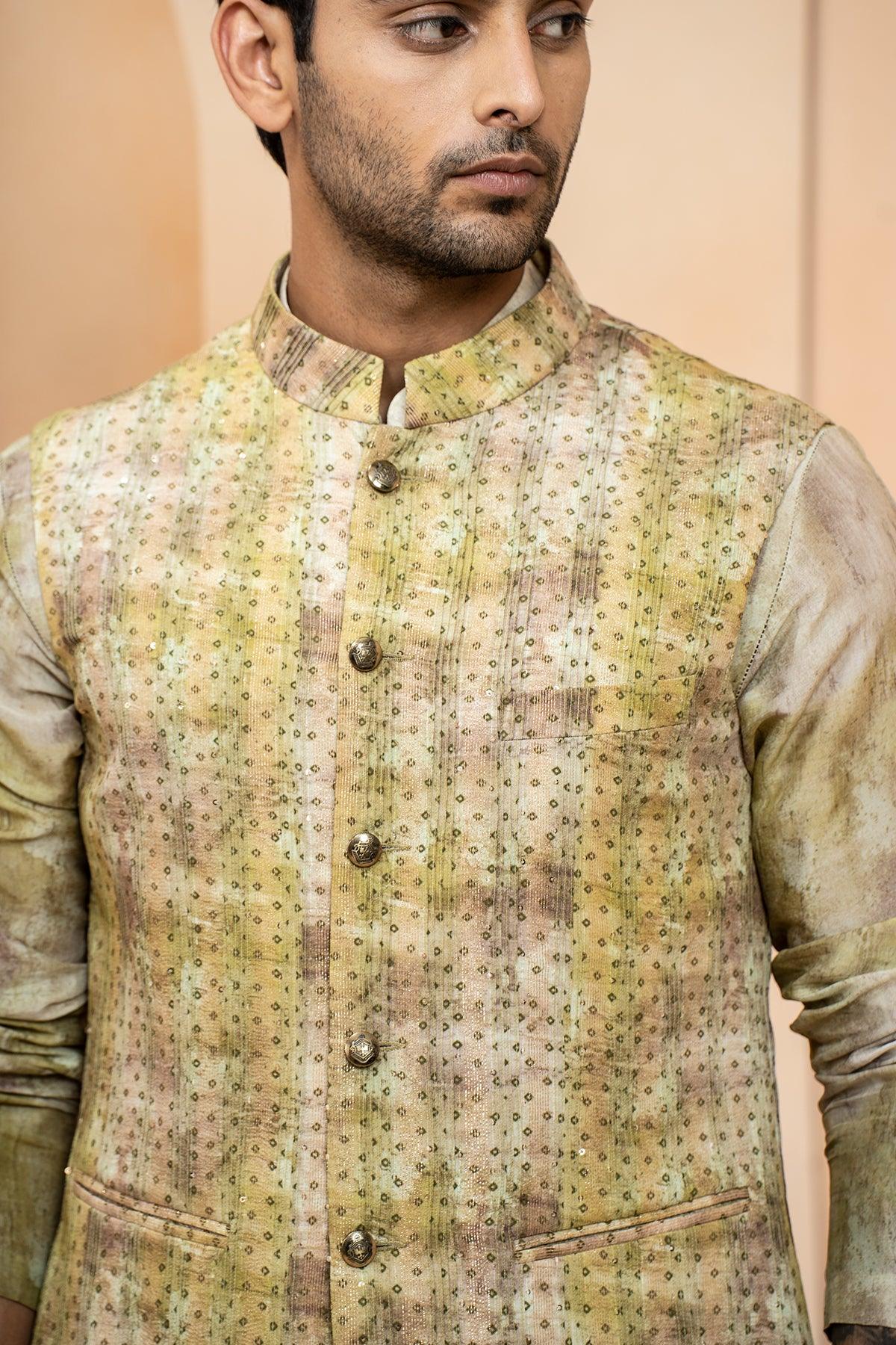 Muneer Chanderi & Fine Silk Nehru Jacket set - Studio Bagechaa