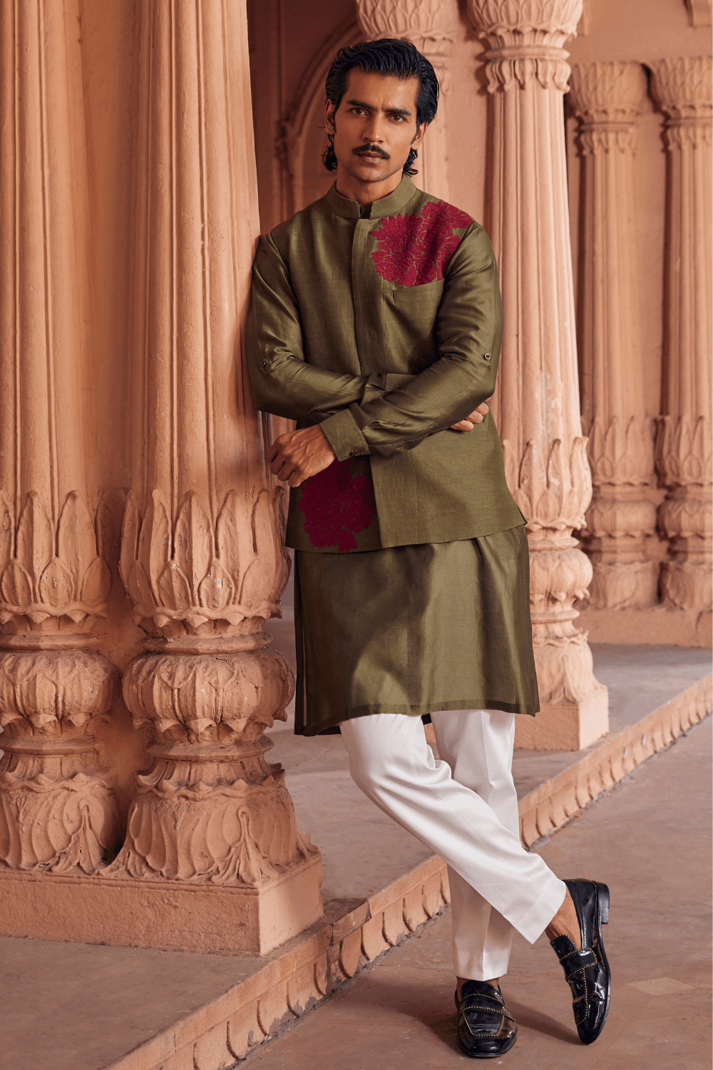 Rangaz Chanderi Nehru Jacket - Studio Bagechaa