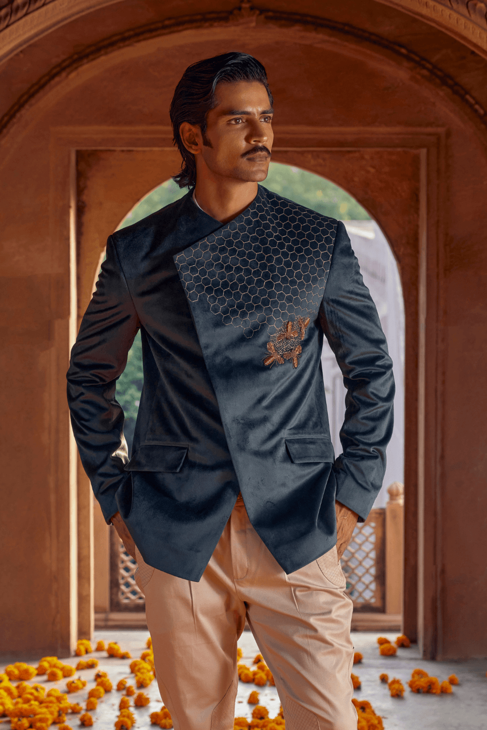 Suhaan Graceful Green Chanderi Bandhgala