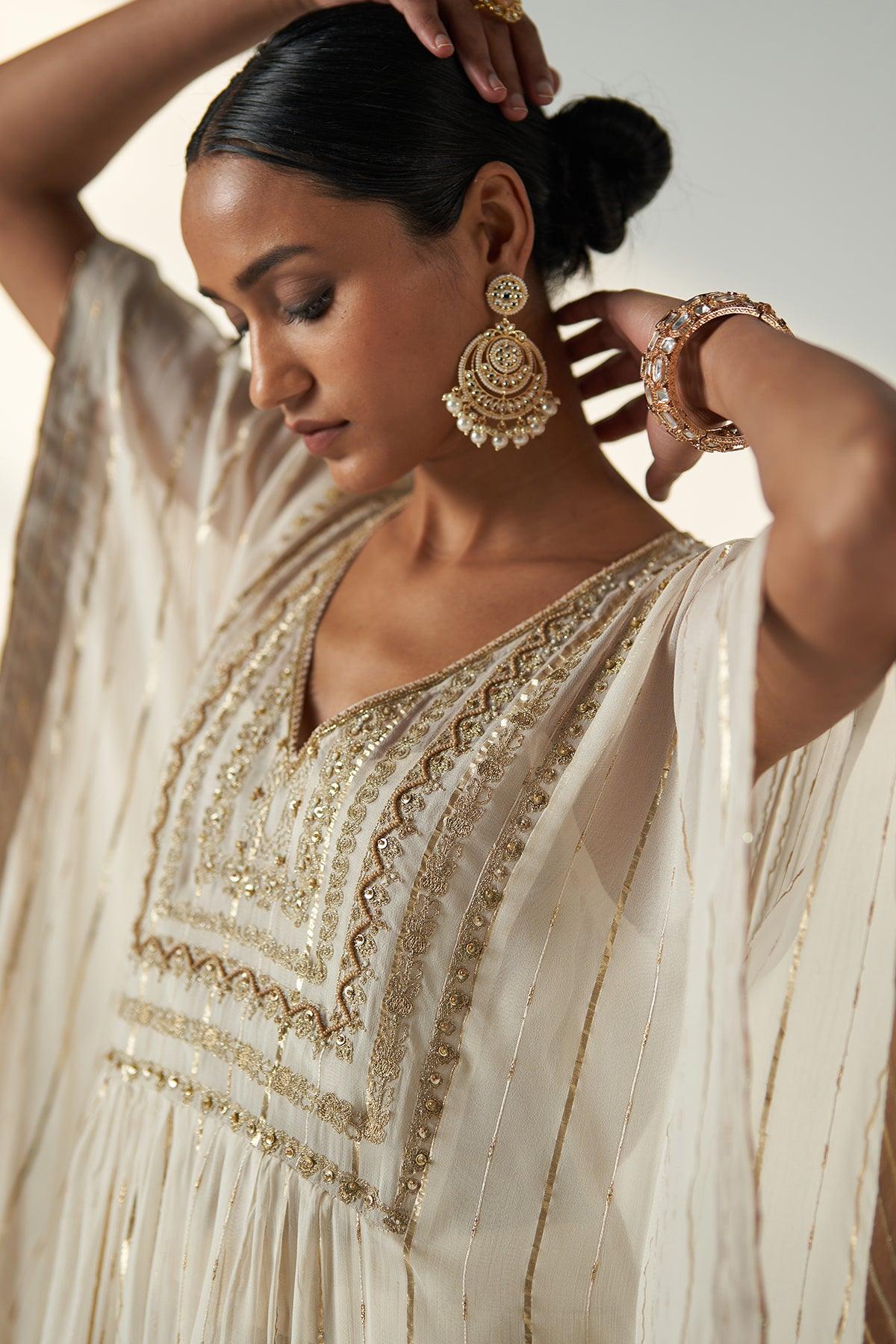 SUHANA IVORY KAFTAN GHARARA SET - Studio Bagechaa