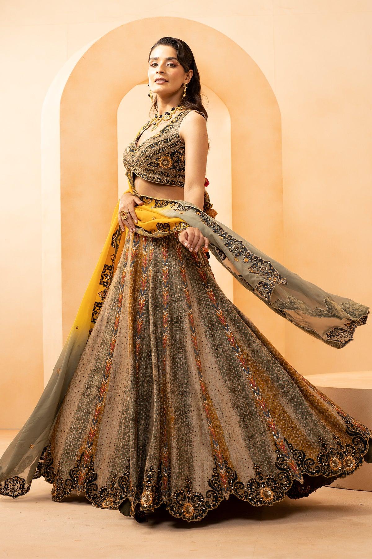 Buy Sequin Work Ivory And Yellow Lehenga Set by Designer KUDI PATAKA for  Women online at Kaarimarket.com