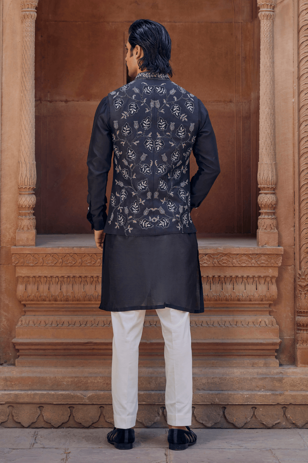 Buy Black Silk Embroidered Mirror Nehru Jacket And Kurta Set For Men by  Ankita Lath Online at Aza Fashions.
