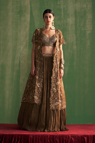 DEVIKA BROWN LEHENGA SET