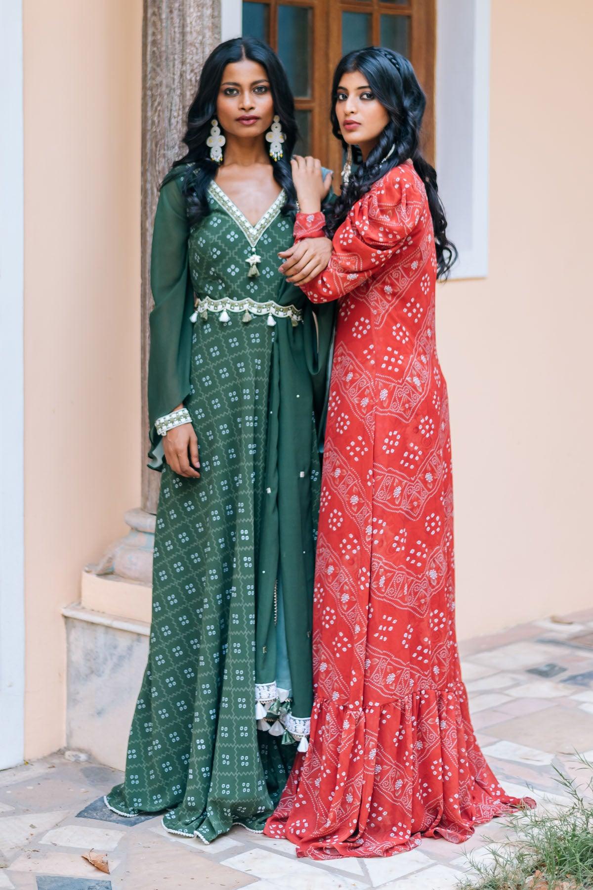 Ivory Periwinkle Bandhani Maxi Dress | Saaksha & Kinni – KYNAH